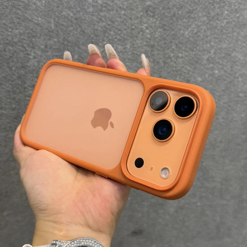 Luxury Orange Matte Transparent Phone Case For iPhone 17 Pro Max 17Pro 17 Metal Buttons Skin Feel Shockproof Protective Cover - Sun Studio