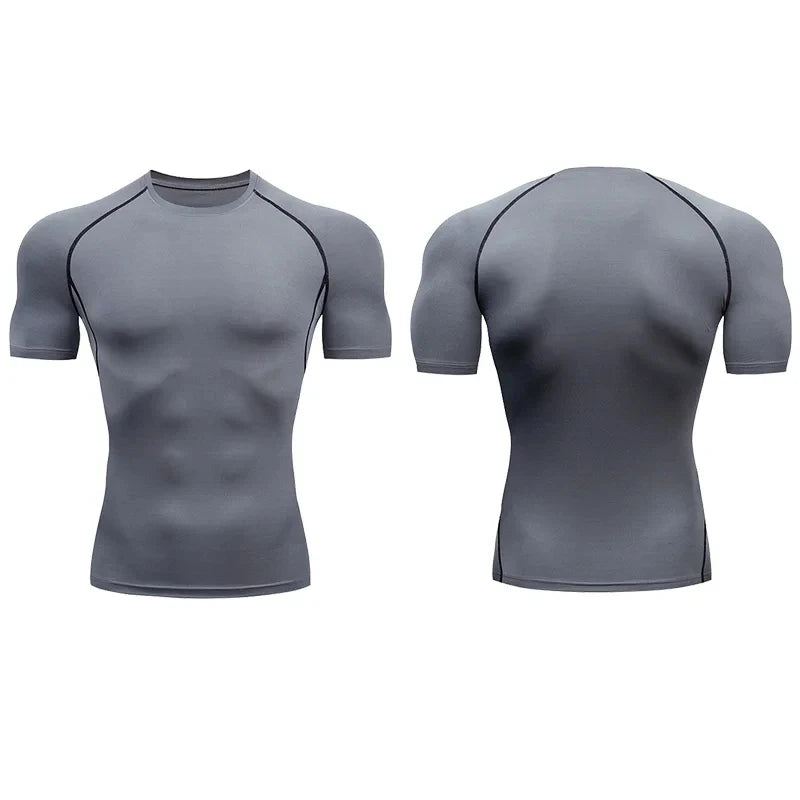 Fitness clothes men's outdoor sports quick drying short sleeved t-shirt training pro running stretch tight fitting clothes yoga - Sun Studio
