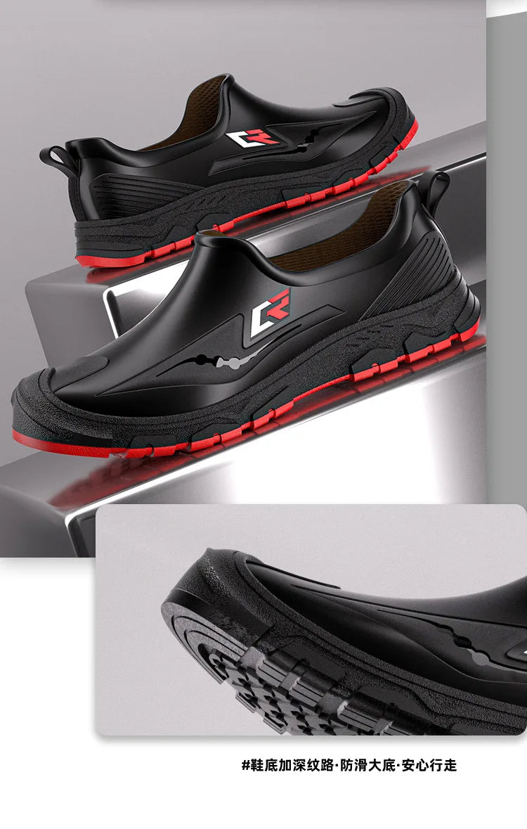 New Short-tube Rain Boots for Men Non-slip and Wear-resistant Fishing Water Shoes Plus Velvet Rubber Shoes Waterproof Rain Boots - Sun Studio