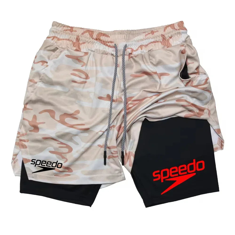 Fitness 2-in-1 training shorts, suitable for men, beach running quick-dry shorts, outdoor sports shorts, fitness basketball shor - Sun Studio