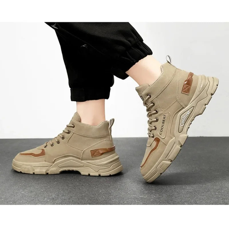 2026 new Men's High Top Boots Trendy Black Motorcycle Boots Outdoor Warm Platform Boots Men Lace-up Leather Boot Bota Masculina - Sun Studio
