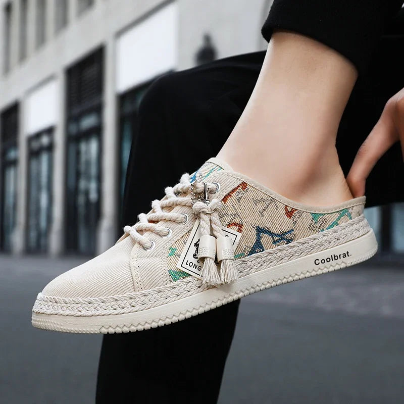 Summer New Canvas Men's Casual Shoes Men Half Slippers Breathable Walking Sneakers Comfortable Non-slip Male Flats Lazy Shoes - Sun Studio
