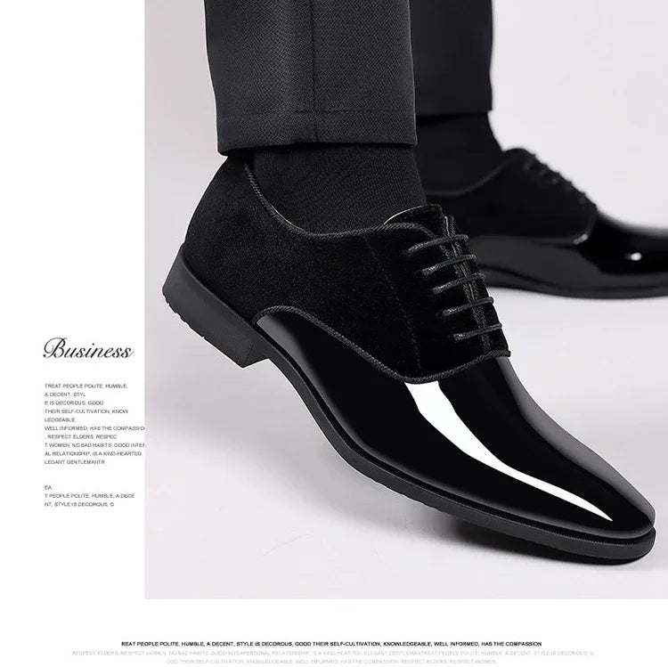 New Oxford Men's Pointed Toe Dress  Luxury Lacquer Wedding Shoes Classic Derby Shoes 2023 Leather Shoes Size 38-50 - Sun Studio