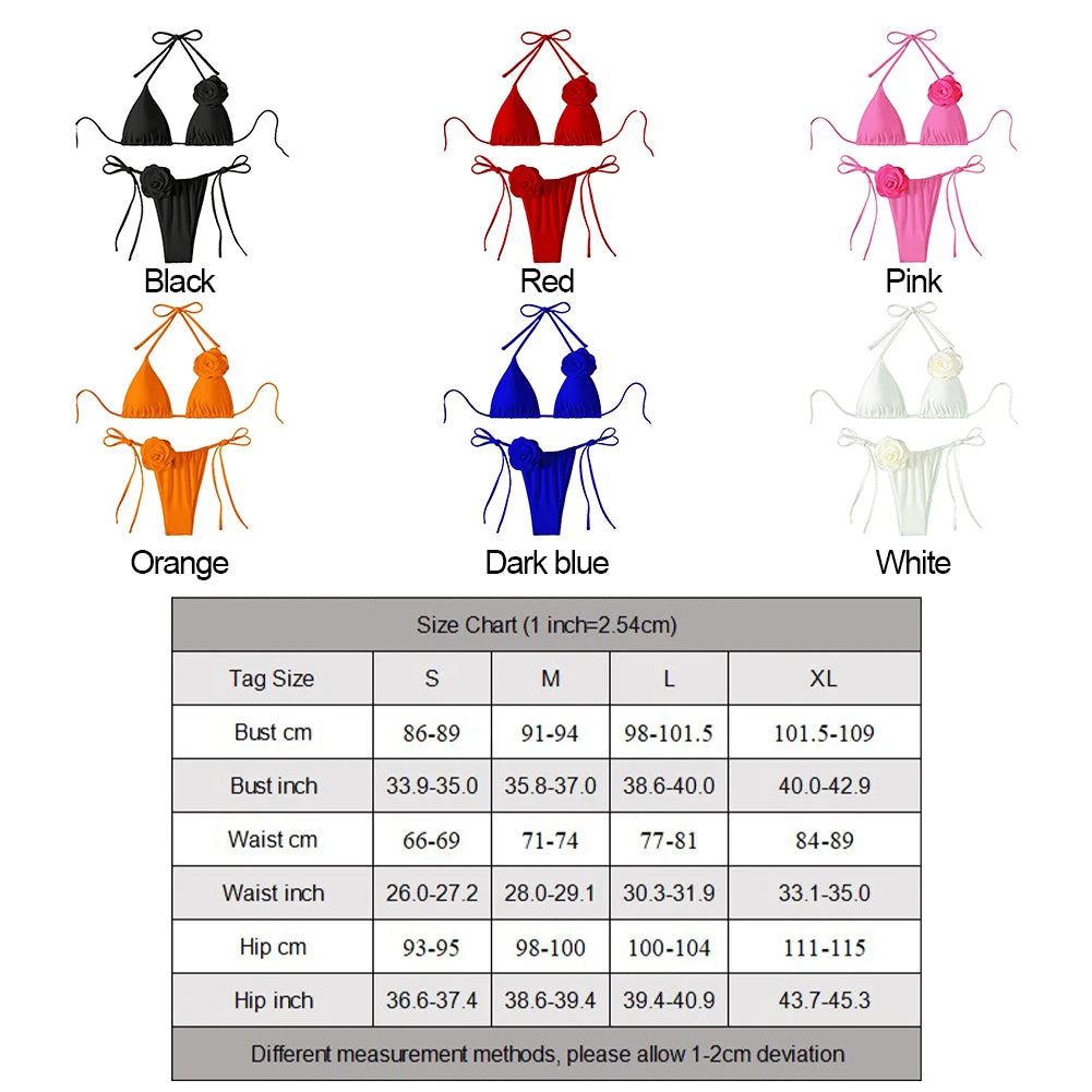 Sexy Bikini Swimsuit Suit 3D Flowers Halter Strappy Bikini Women Swimwear Female Swimsuit 2pcs Bikini Set Bather Bathing Suit - Sun Studio