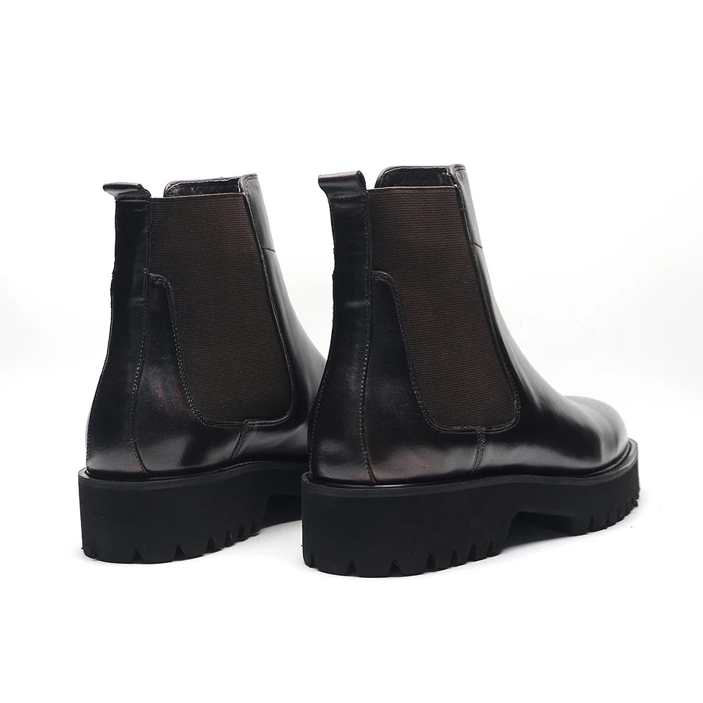 British Style High Top Men's Chelsea Boots Increase Height Classic Luxury Genuine Leather Elastic Band Men Autumn Winter Shoes - Sun Studio