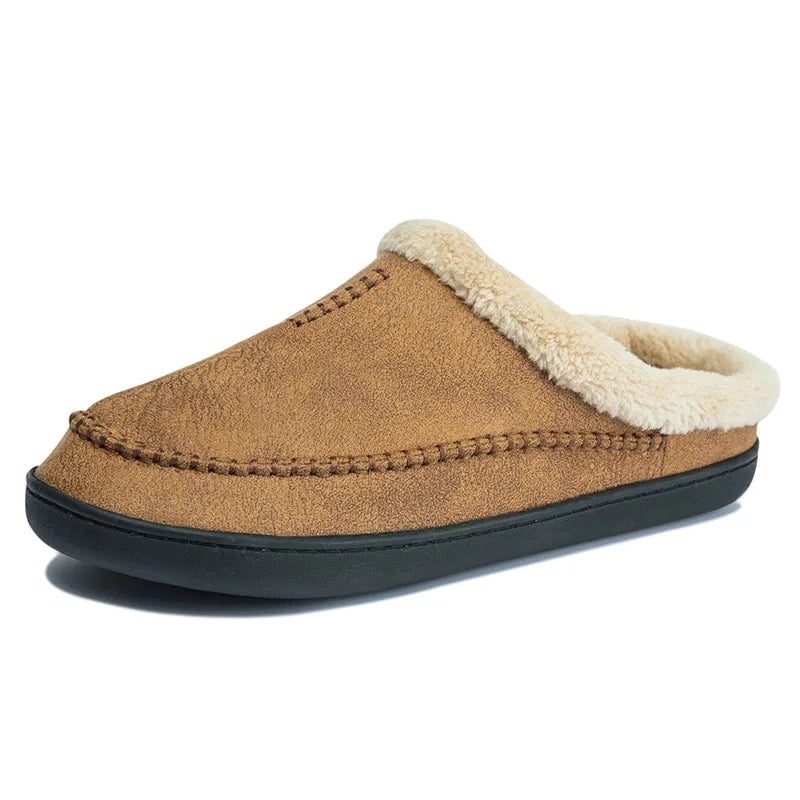 Men Slippers Black New Winter Suede Slippers Warm Indoor Slipper Waterproof Home House Shoes Men Warm Velvet Fur Knitting Shoes - Sun Studio