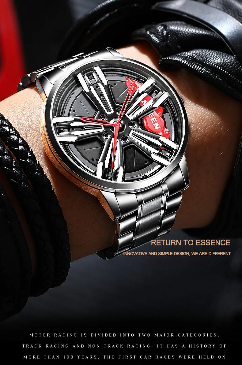 2025 New Racing Watches Men Custom Design Super Car Rim Watch Stainless Steel Black Retro Waterproof Watch Relogio Masculino - Sun Studio