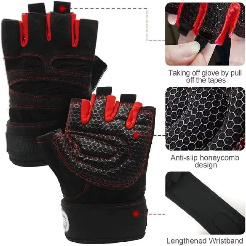 Gym Gloves for Men Women Fitness Weight Lifting Wristband Gloves Body Building Training Sports Exercise Cycling Glove Shockproof - Sun Studio