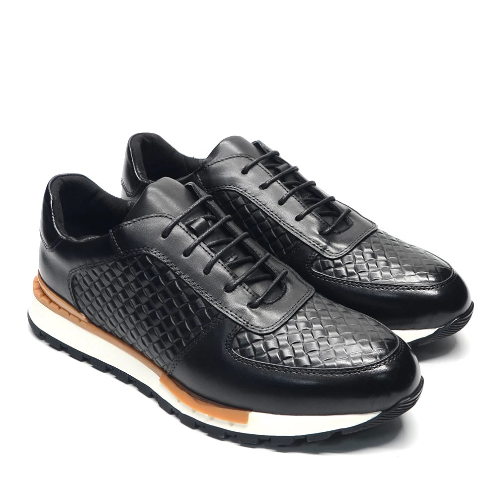 4 Colors Genuine Leather Man Luxury Sneakers Plaid Weave Pattern Lace-up Men Casual White Oxford Shoes Deals Spring Autumn 2024 - Sun Studio