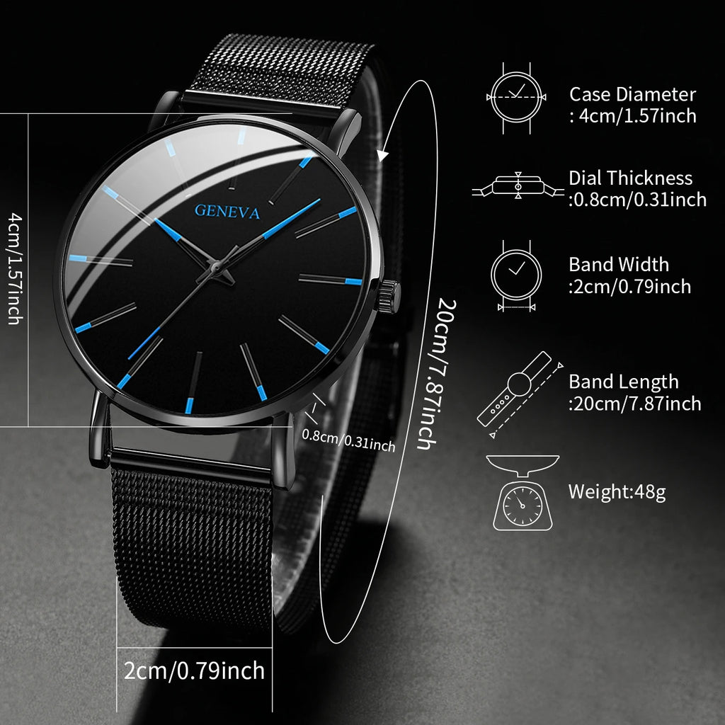 Fashion Ultra Thin Men’s Watches Simple Steel Mesh Belt Quartz Wrist Watch - Sun Studio