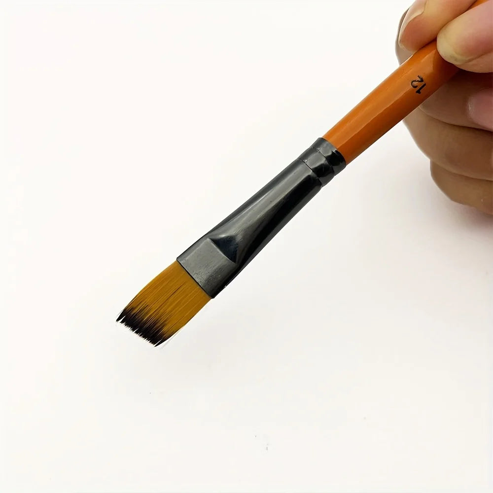 12pcs Premium Angular Paint Brushes - High-Quality Nylon Hair Angled Watercolor Brushes for Acrylics, Watercolors, Gouache - Sun Studio