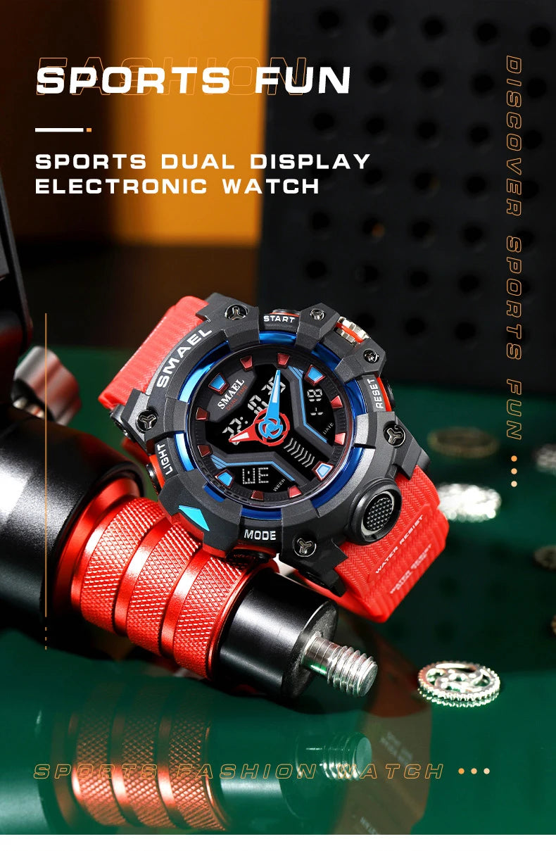 New SMAEL Sport Watch for Man Dual Time Watch for Men Shock Resistant Led Light Watch Military 8075 Quality Mens Sports Watches - Sun Studio