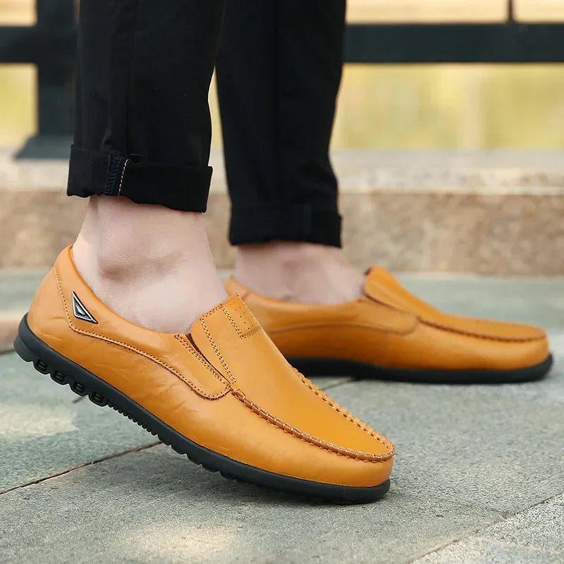 Leather Men Casual Shoes Breathable Soft Mens Loafers Italian Brand Moccasins Slip on Black Driving Shoes Plus Size 37-47 - Sun Studio