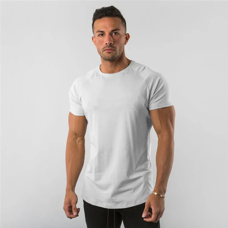Gym T-shirt Men Short sleeve Cotton T-shirt Casual blank Slim t shirt Male Fitness Bodybuilding Workout Tee Tops Summer clothing - Sun Studio