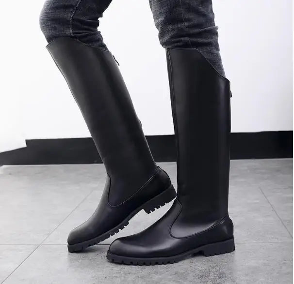 Men British Honour Guard Motorcycle Riding Equestrian Mens Boots Knee High Casual Zipper Cowboy Leather stage boots size 37 46