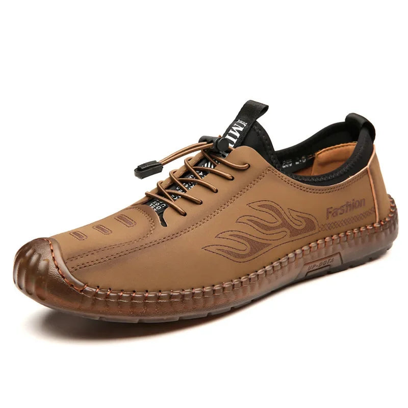 Men's Casual Slip-On Soft Bottom Breathable Beans Shoes Fashionable Spring Autumn Wear Resistant Microfiber Leather Shoes - Sun Studio
