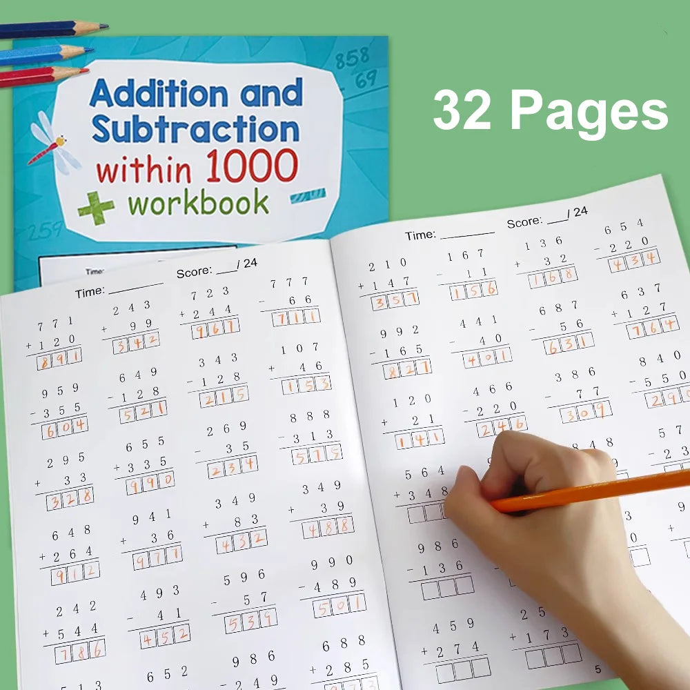 Addition And Subtraction Within 1000 Maths Workbook Primary School Training Book Arithmetic Competition Teaching Aids Montessori - Sun Studio