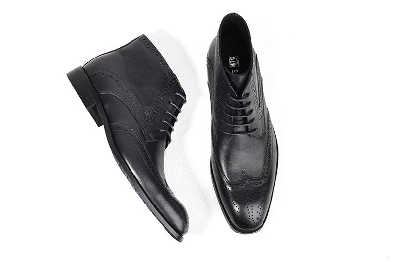 British Brock Carved Leather Boots Retro Business Formal Leather Shoes Fashion Men's Boots Cowhide Men's Short Boots - Sun Studio