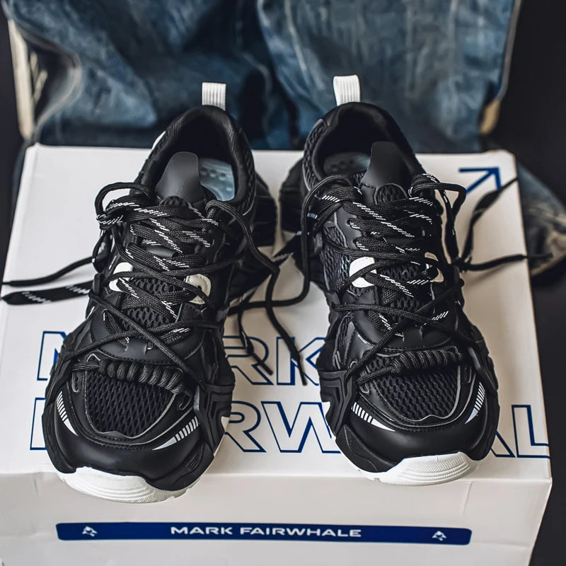 Men's Lace Up Street Sneakers Niche Thick Splicing Mixed Color Sports Shoes Arrival Vulcanization Shoes Punk Breathable Women - Sun Studio