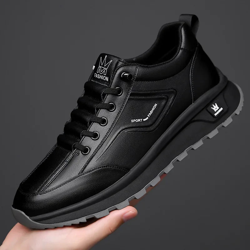 Designer New Men Genuine Leather Casual Sport Shoes Street Fashion Comfortable Cow Leather Lace-up Sneakers - Sun Studio