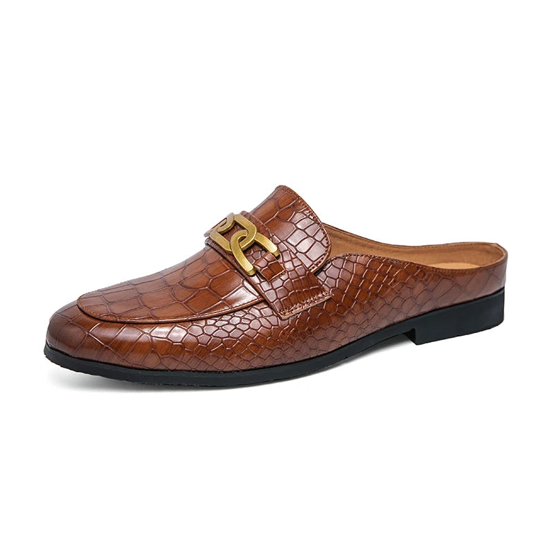 100% Genuine Leather Black Men’s Half Shoes For Men Shoes Mules Casual Designer Shoes Fashion Loafers Luxury Black Slippers 2022 - Sun Studio