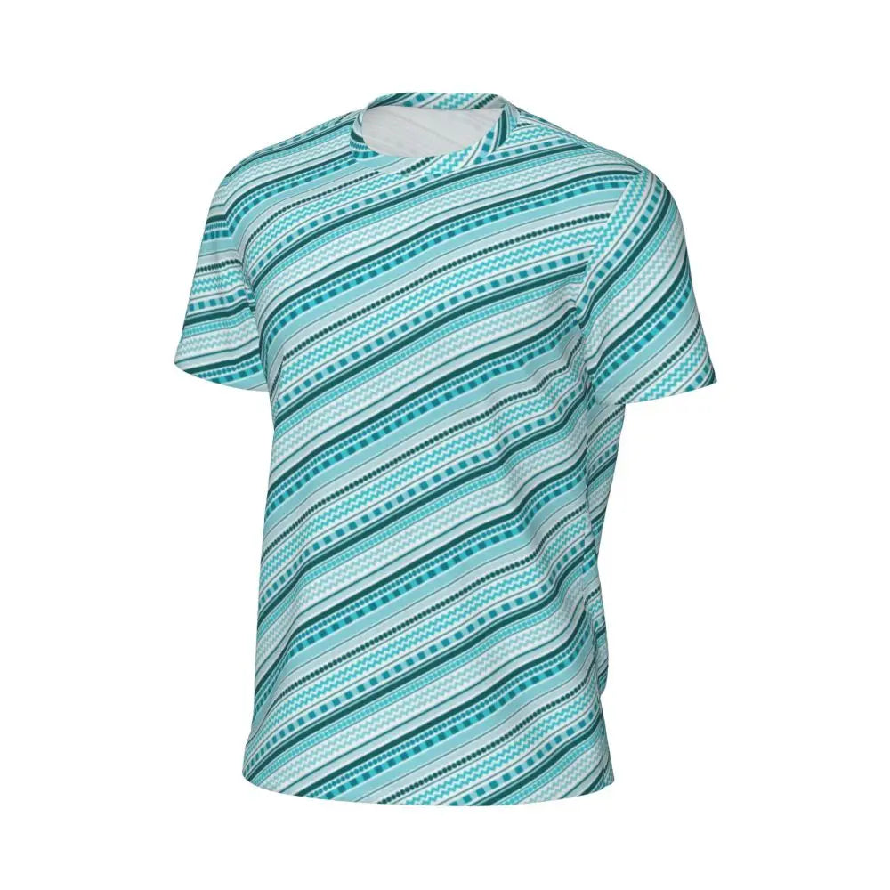 Gym T Shirt For Mens Retro Dots And Stripes T Shirts Fashion Blue Line Design Summer Tees O Neck Basic Graphic Clothes Plus Size - Sun Studio