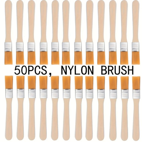 50pcs Nylon Paint Brushes with Wooden Handles, 5-Inch, Yellow Bristles, Ideal for Wall, Door, Cabinet, Furniture, Fence Painting - Sun Studio