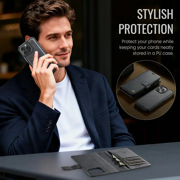 For iPhone 17 Pro 5G 2025 2In1 Detachable Leather Wallet Case For iPhone Air 17 16 15 14 13 12 Pro Max 16 Plus 16E Magnet Cover - Sun Studio