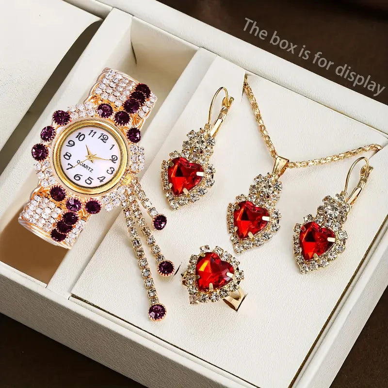 5PCS Luxury Rhinestone Women Watches Jewelry Set Fashion Adjustable Bangle Ladies Quartz Wristwatch Reloj Mujer（Without Box） - Sun Studio
