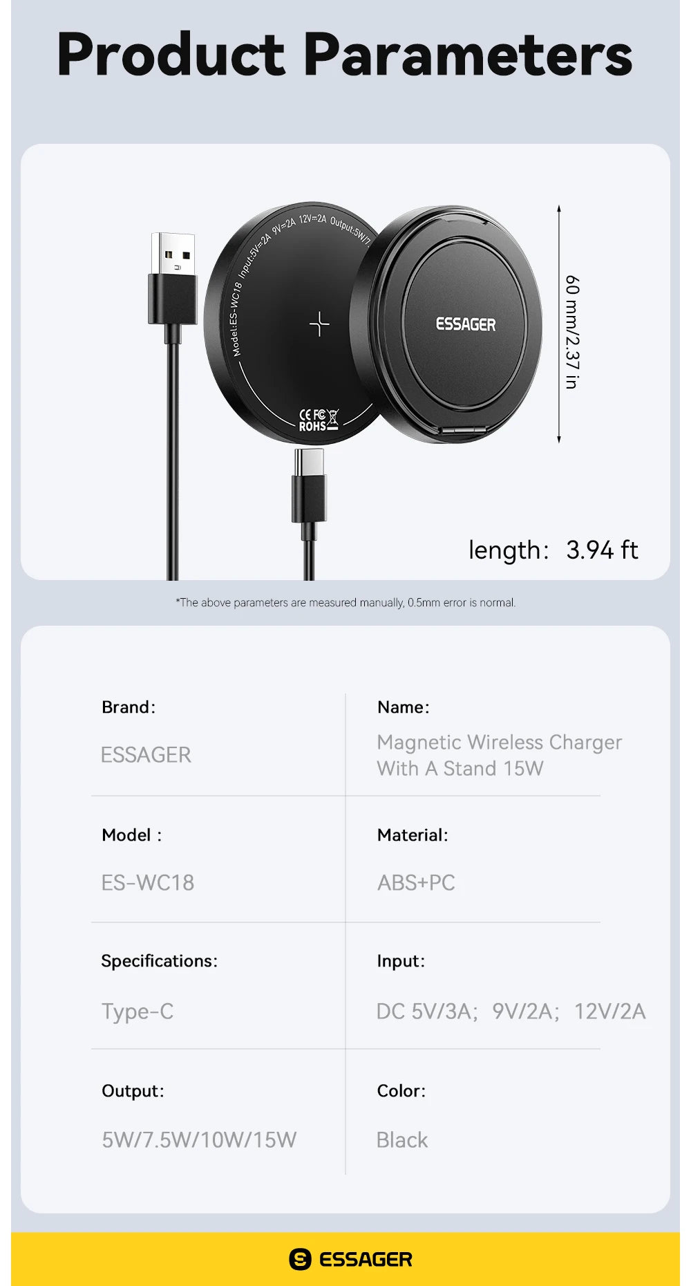 Essager Magnetic Wireless Charger With Holder 15W Fast Charging For iPhone16 15 14 13Pro Max Airpods Mini Wireless Phone Charger - Sun Studio