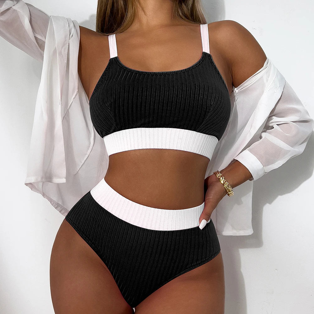 Strappy Bikinis 2026 Women High Waist Swimwear Female Sexy Swimsuit Solid Bathers Bathing Swimming Swim Suit Beachwear Summer - Sun Studio