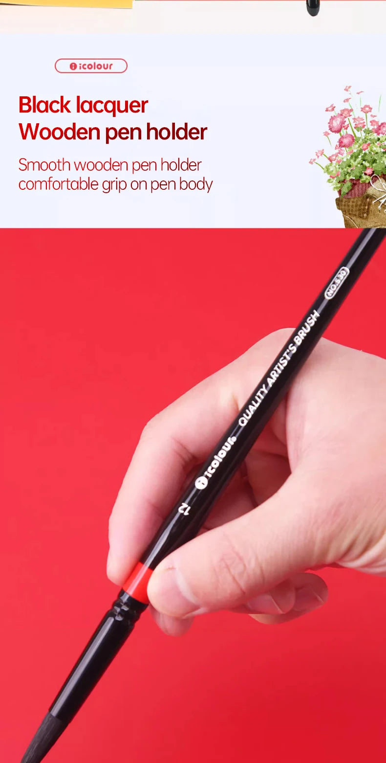 IColour Professional Squirrel Hair Painting Brush Set Black Handle Round Brush Watercolor Acrylic Gouache Oil Painting Brushes - Sun Studio