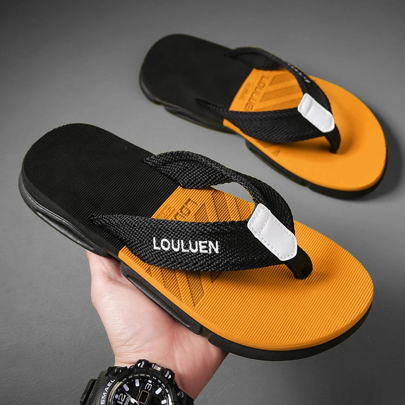 [Color blocked flip flops] Comfortable color blocked flip flops - Men's non slip casual rubber bottom EVA flip flops, suitable f