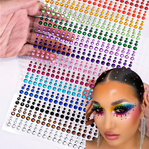 162/216/900pcs Eye&Face&Body Diamond Tattoos Stickers 3/4/5/6mm Colored Glitter Rhinestone Tattoo for Party Makeup Gem Accessory - Sun Studio