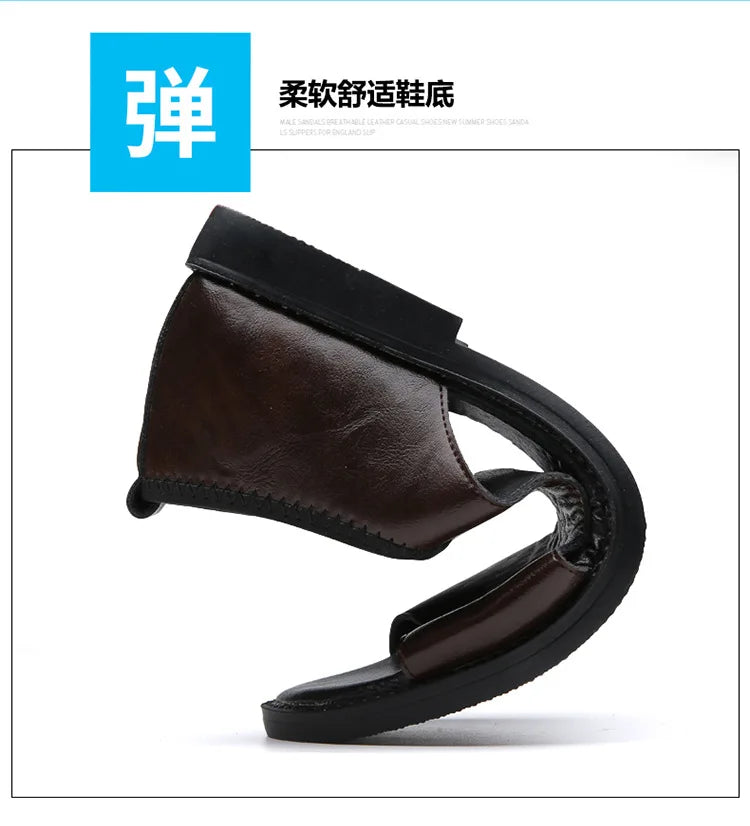 Sandals for Men Brand Casual Shoes Outdoor 2025 New Men's Slippers Comfortable Beach Shoes High Quality Leather Men Flat Sandals - Sun Studio