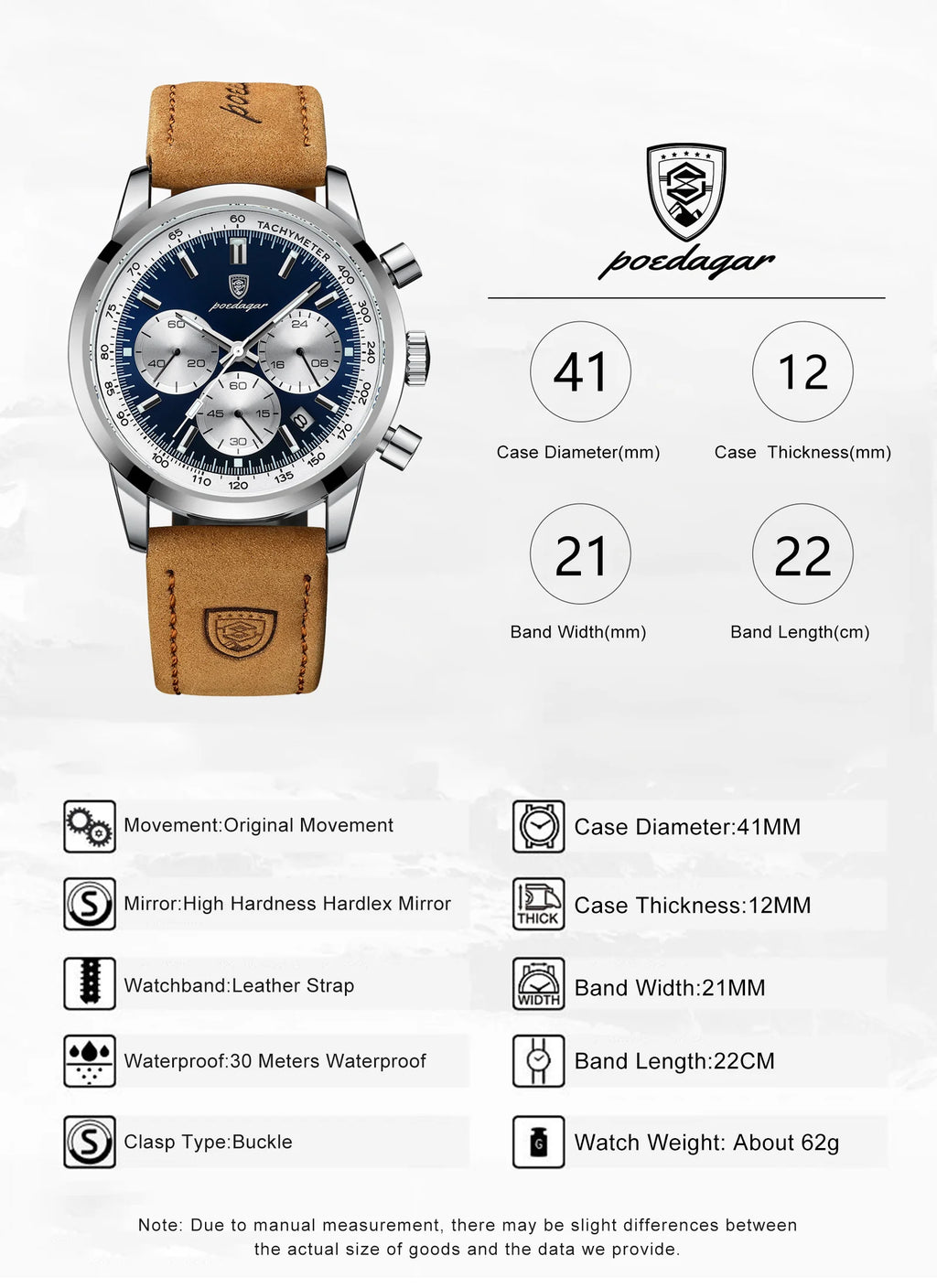 POEDAGAR Top Brand Men's Quartz Watch Waterproof Luminous Chronograph Military Man Watch Luxury Fashion Leather Watches For Men - Sun Studio