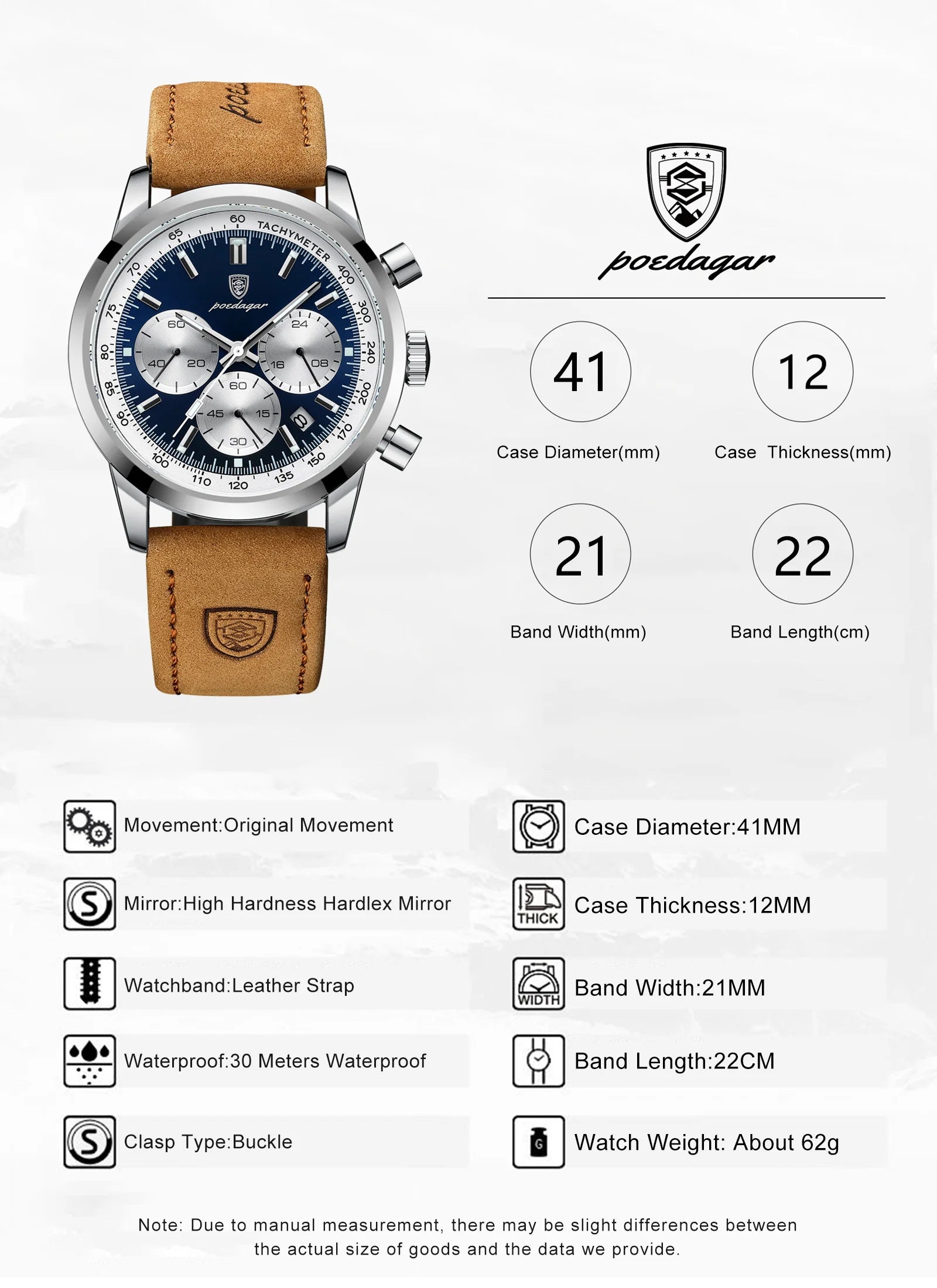 POEDAGAR Top Brand Men's Quartz Watch Waterproof Luminous Chronograph Military Man Watch Luxury Fashion Leather Watches For Men - Sun Studio