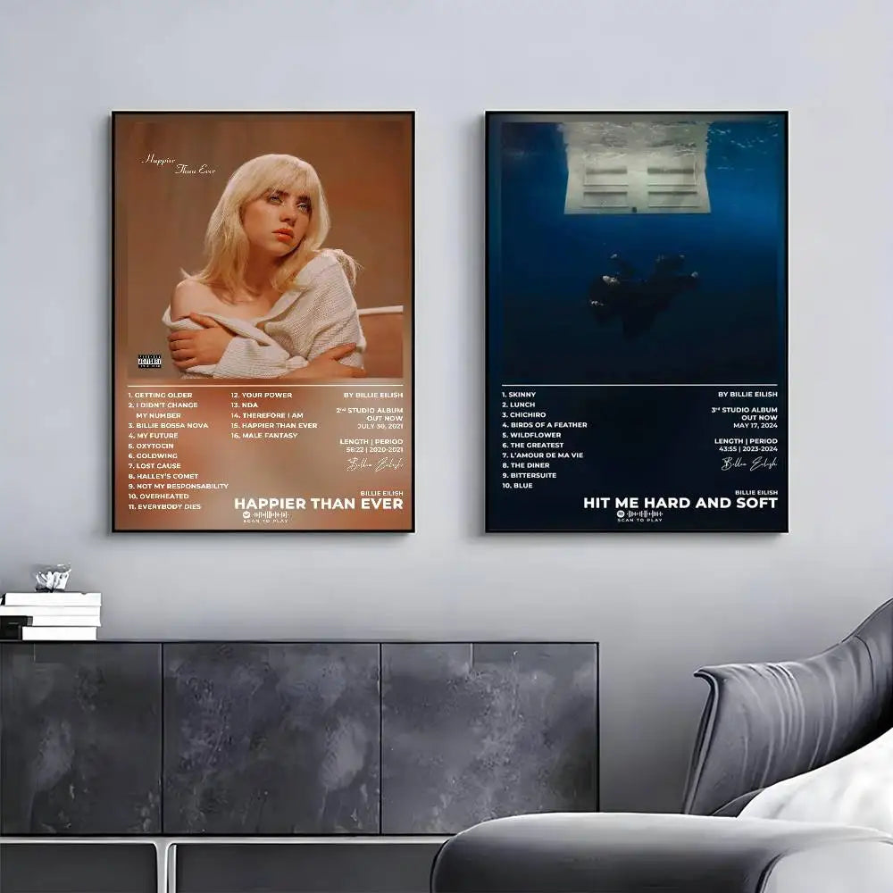 Singer B-Billie E-EilishS Poster Gallery Prints Self Adhesive Home Decor Decoration Wall Decals Living Room Sticker - Sun Studio