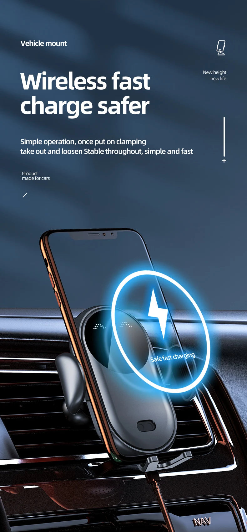 Wireless Charger Car Mount for Air Vent Mount Car Phone Holder Rotating Intelligent Infrared Fast Wireless Charging Charger - Sun Studio