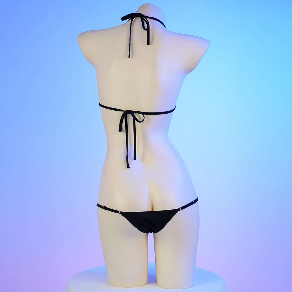 Sexy Maid Cosplay Bikini Leather Bra With Lace Underwear Lingerie Swimsuit Low Waist Bikinis Sets Beach Swimwear - Sun Studio