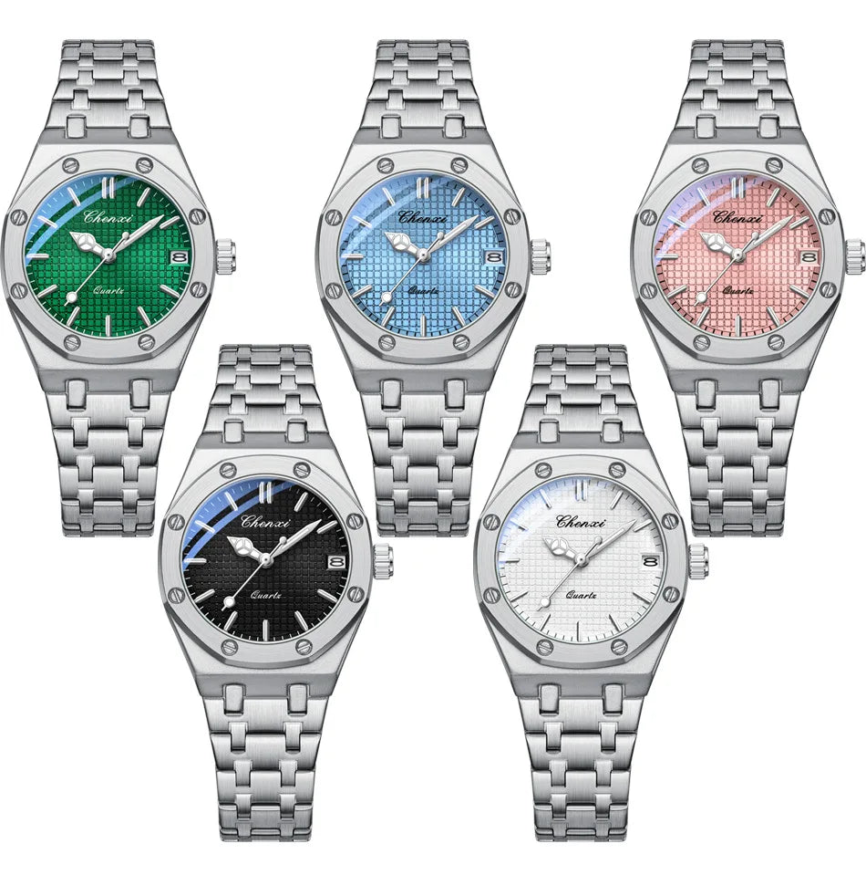 Luxury Women Watches Silver Steel Simple Casual Business Dress Watches for Women Top Brand Waterproof 3bar Calendar Gift Clock - Sun Studio
