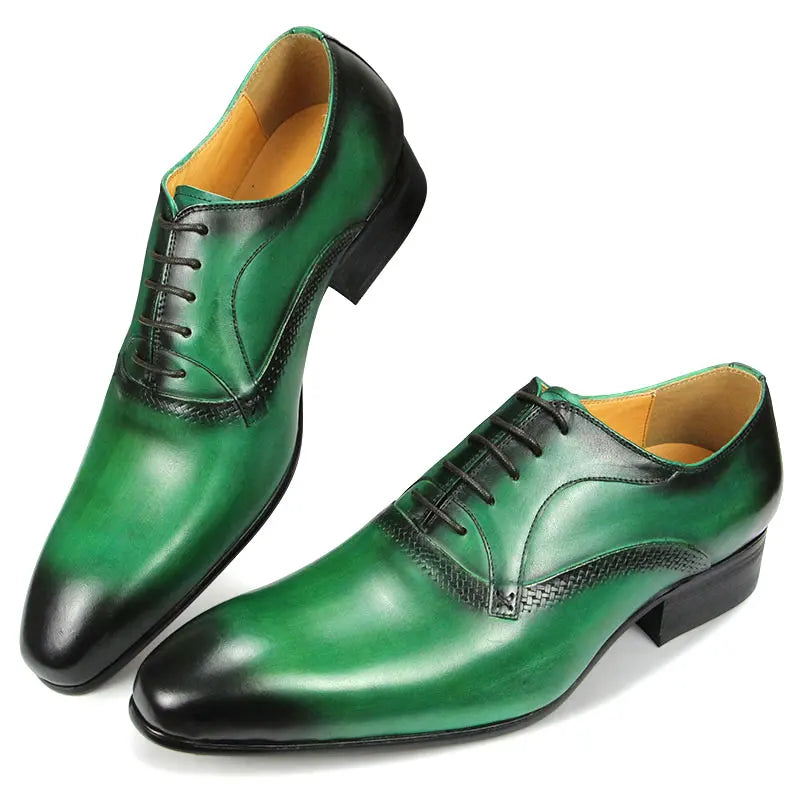 Genuine Leather Dress Men Shoes Exquisite Lace-up Designer Wedding Party Office Oxfords Pointed Toe Big Size Customized Handmade - Sun Studio