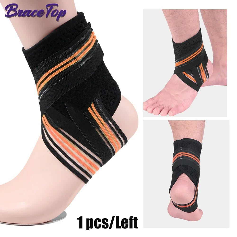 BraceTop 1 PC Sports Compression Ankle Brace Support Wrap Gym Ankle Sleeves for Plantar Fasciitis Achilles Tendon Minor Sprains - Sun Studio