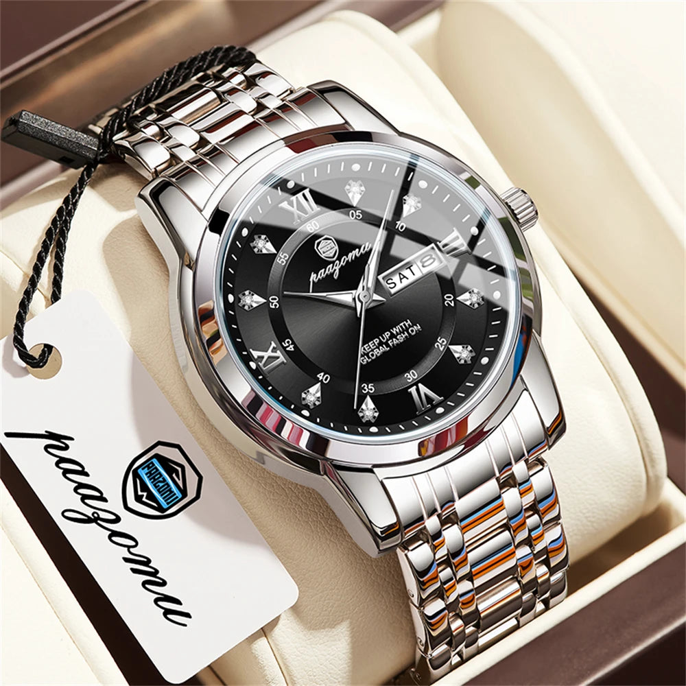 PAAZOMU Classic Casual Quartz Watch Men Women Waterproof Luminous Dial Business Dress Wristwatch Comfortable Watches Male+Box - Sun Studio