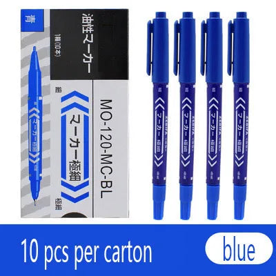 10pcs Wholesale Twin Tip Permanent Marker Pen Fine Point Waterproof Ink Thin Nib Crude Nib Black/Blue/Red Ink 0.5-1mm Fine Color - Sun Studio