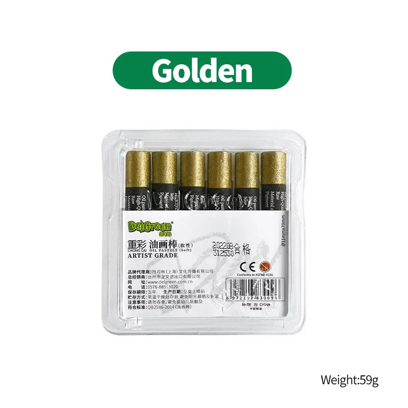 DELGREEN Pearlescent Oil Painting Stick Heavy Color Oil Painting Pastel Paint Graffiti Crayon Artist Students Art Supplies 6pcs - Sun Studio