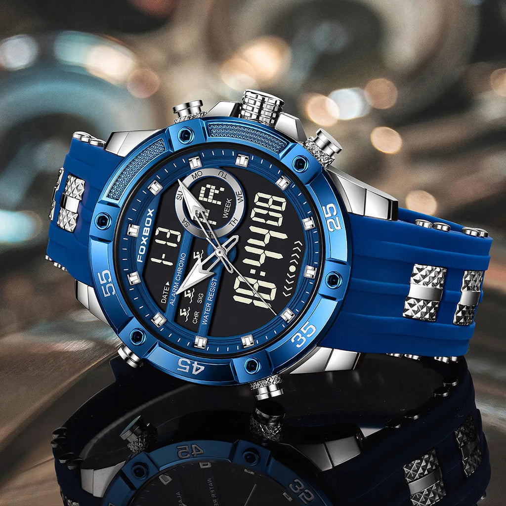 FOXBOX LED Dual Display Quartz Watch Soft Silicone Waterproof Luminous Digital Date Mens Watches Fashion Chronograph Man Watch - Sun Studio