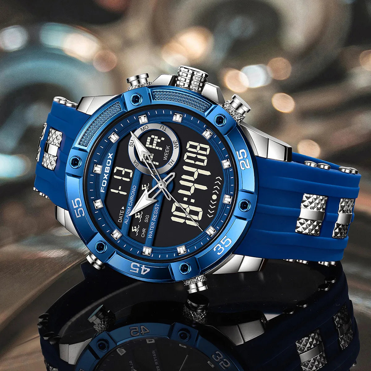 FOXBOX LED Dual Display Quartz Watch Soft Silicone Waterproof Luminous Digital Date Mens Watches Fashion Chronograph Man Watch - Sun Studio