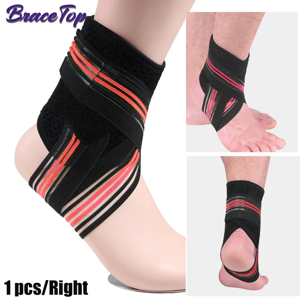 BraceTop 1 PC Sports Compression Ankle Brace Support Wrap Gym Ankle Sleeves for Plantar Fasciitis Achilles Tendon Minor Sprains - Sun Studio