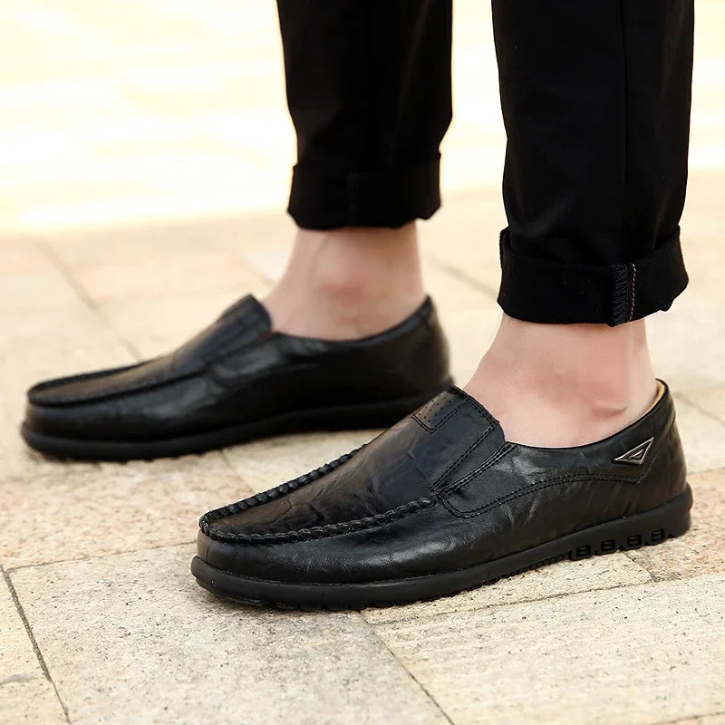 Leather Men Casual Shoes Breathable Soft Mens Loafers Italian Brand Moccasins Slip on Black Driving Shoes Plus Size 37-47 - Sun Studio